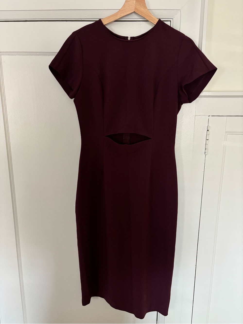 Babaton Burgundy Midi Sheath Dress with Front Cutout
